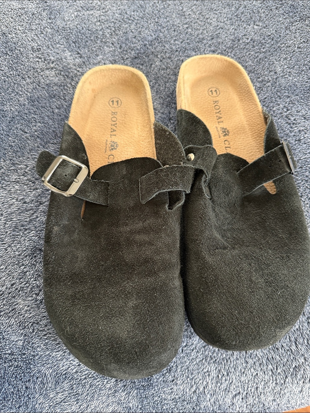 Classic Black Suede Buckle Clogs